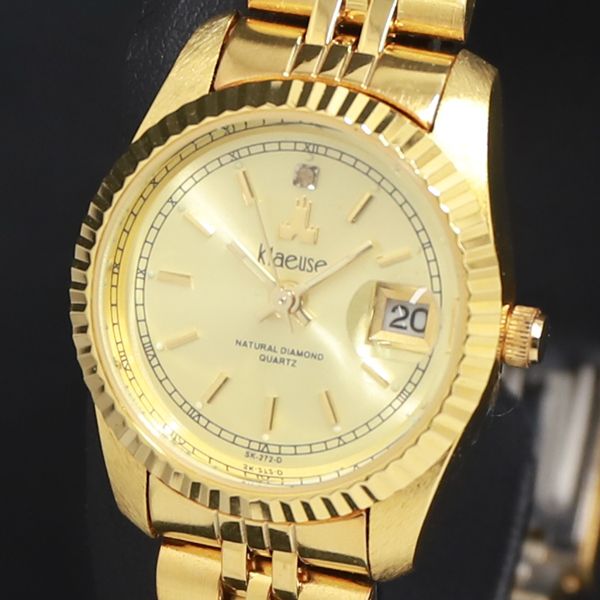 QZ 石付 クロイゼ SK-272-D ゴールド文字盤 デイト レディース腕時計