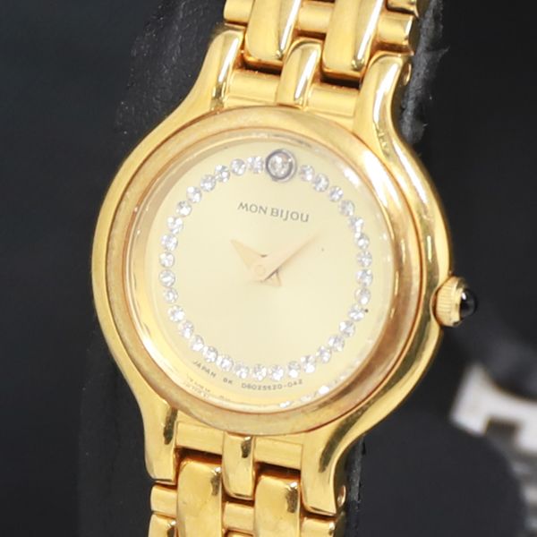 QZ 石付 MON BIJOU オリエント ゴールド文字盤 レディース腕時計