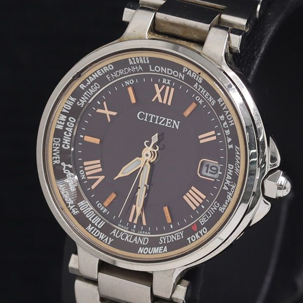 稼働 シチズン クロスシー H240-T018220 電波ソーラー ブラウン文字盤