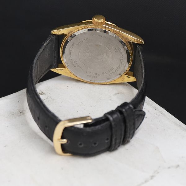 QZ 石付 エルジン デラックス FK284 ゴールド文字盤 デイト レディース