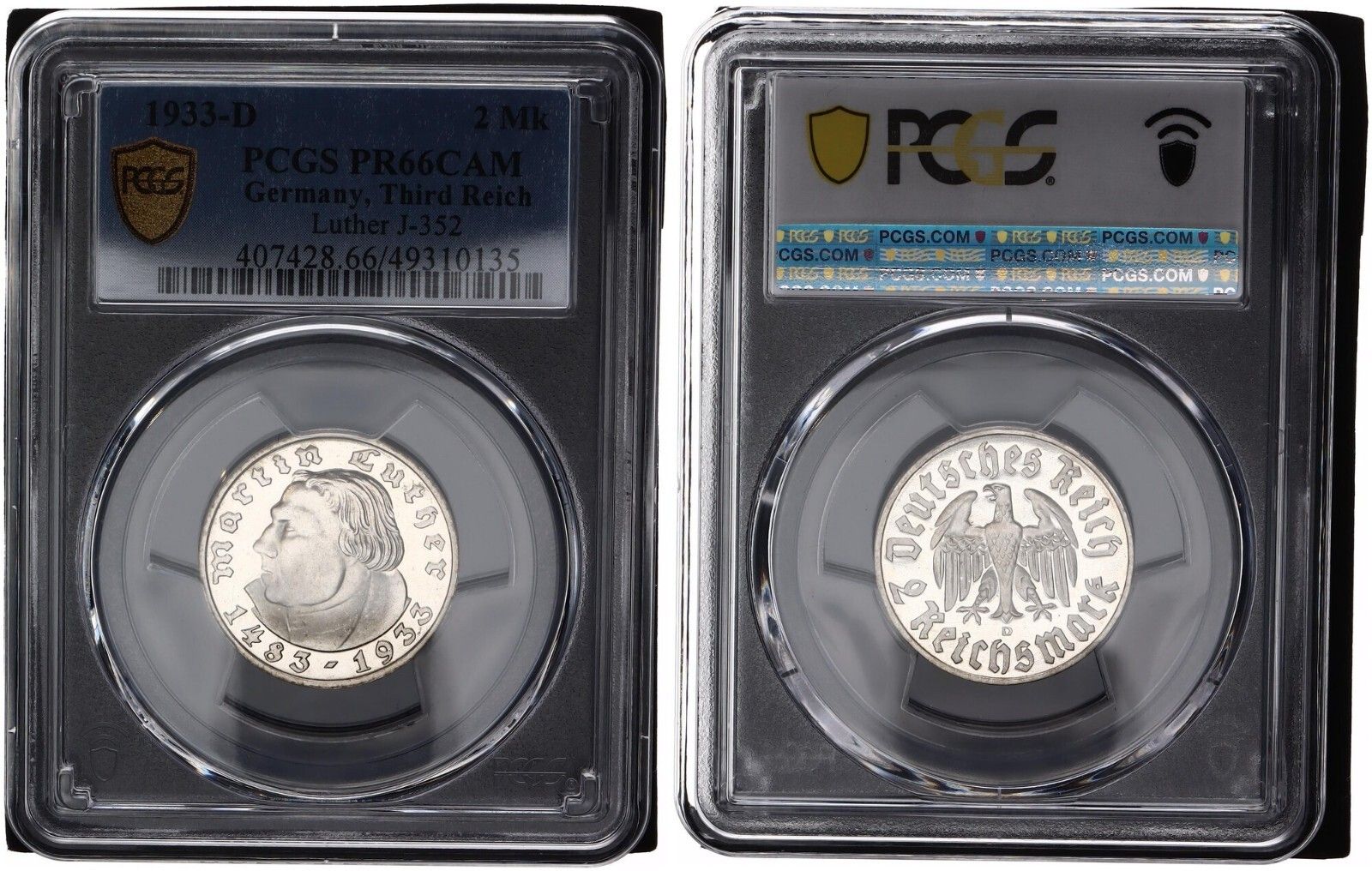 3. ライヒ2マーク 1933 D マーティン・ルター J-352 PR66CAM プルーフ