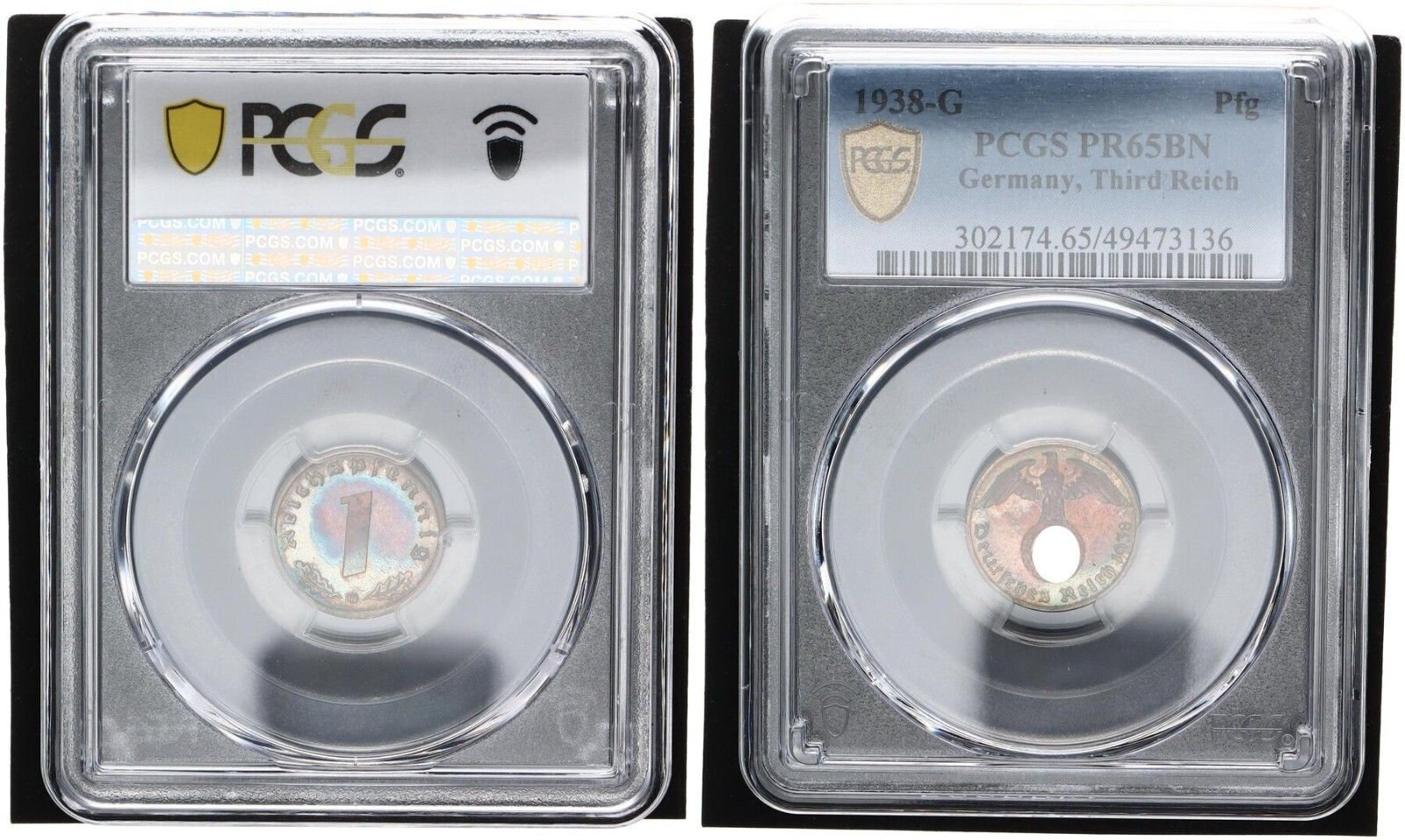 3. ライヒ 1 フェニヒ 1938 G J.361 PR 65 RN プルーフ