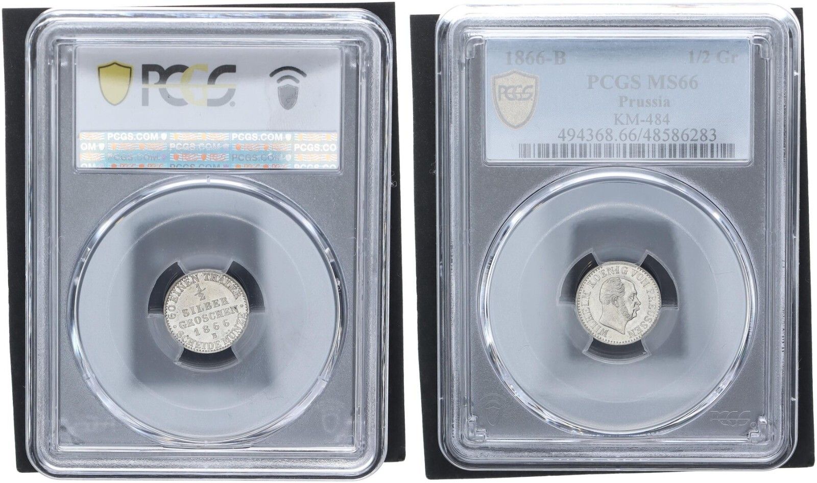 プルシア 1 2 グロッシェン 1866 B年 MS 66 ブリリアント アンサーキュレート