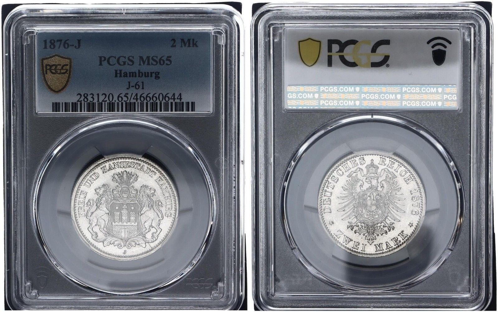 ハンブルク 2マーク 1876 J スモールイーグル 61 PCGS MS 65