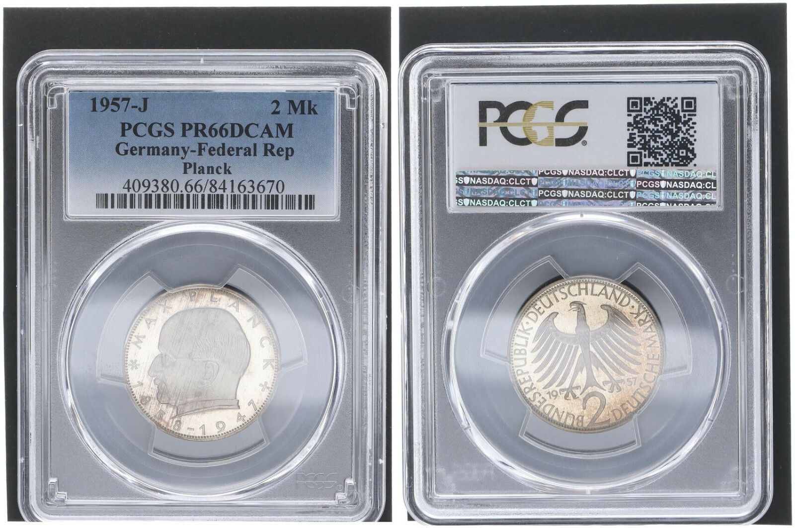 2 DM マックス プランク 1957 J プルーフ PCGS 認定