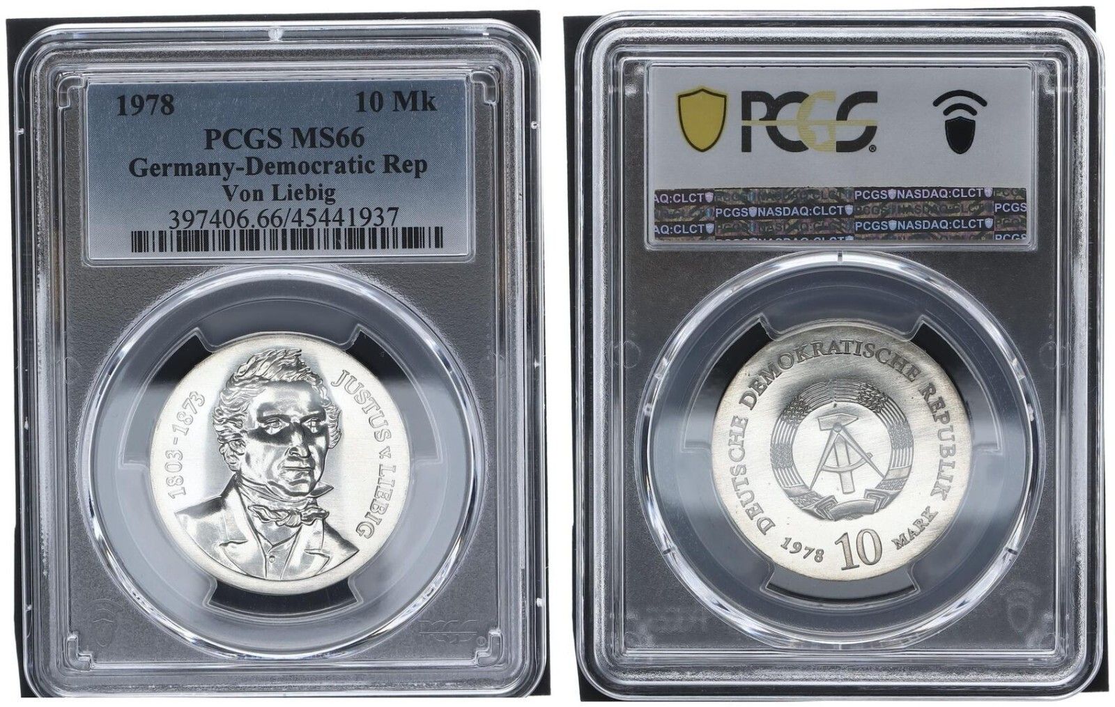 DDR 10 Mark 1987 Jt von Liebig PCGS認定 PCGS MS 66 キャンセル