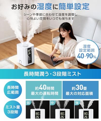  加湿器 大容量 6 L 2025新登場 ダブル吹出口 パワフル加湿 卓上加湿器 3段階加湿量 UVライト 双重除菌 超音波式 空気清浄機 かしつき 卓上 アロマ対応 湿度設定 タイマー付き 自動オフ 上から注水 小型 省エネ 静音 cc 8 a 854 e その他 キッチン 食器