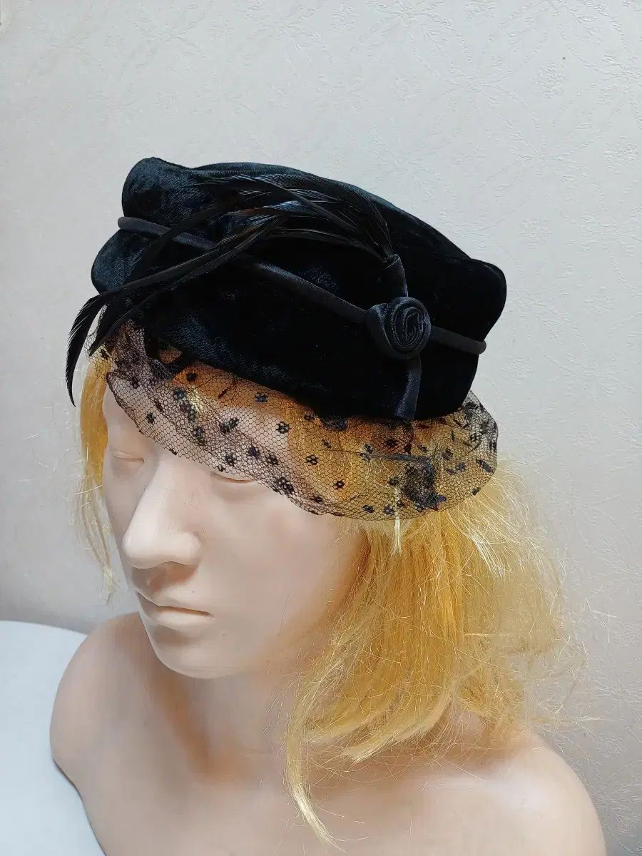 842 ドイツ ブラックツアーベルベット メッシュ ベール 帽子