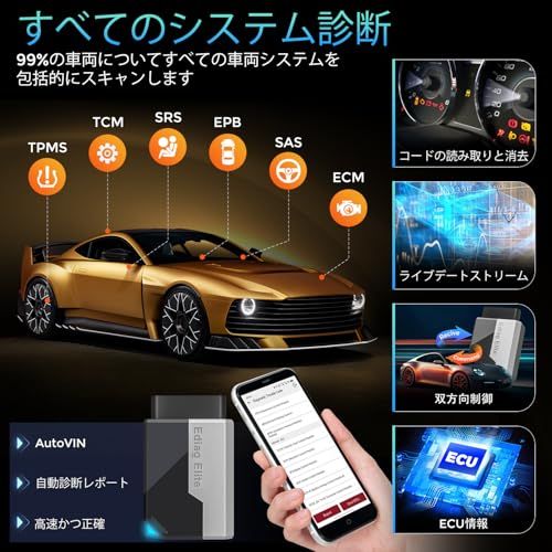 Ediag Elite OBD 2診断機Bluetooth 双方向制御スキャナー iOSとAndroid用の全システム診断ツール 15以上のホットリセット CANFDプロトコル FCA AutoAuth サブスクリプ f 6609534