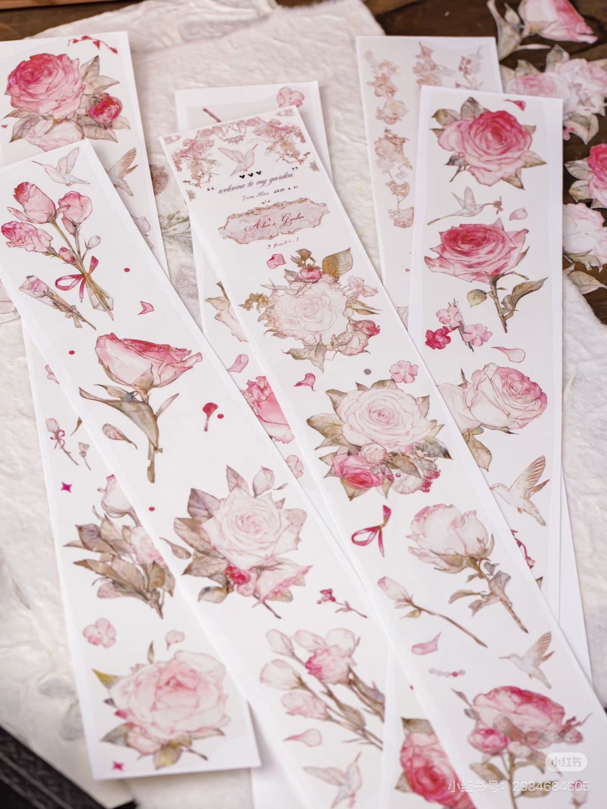 9019】海外 マステ 10.22m巻 水晶PETマスキングテープ バラ ピンク