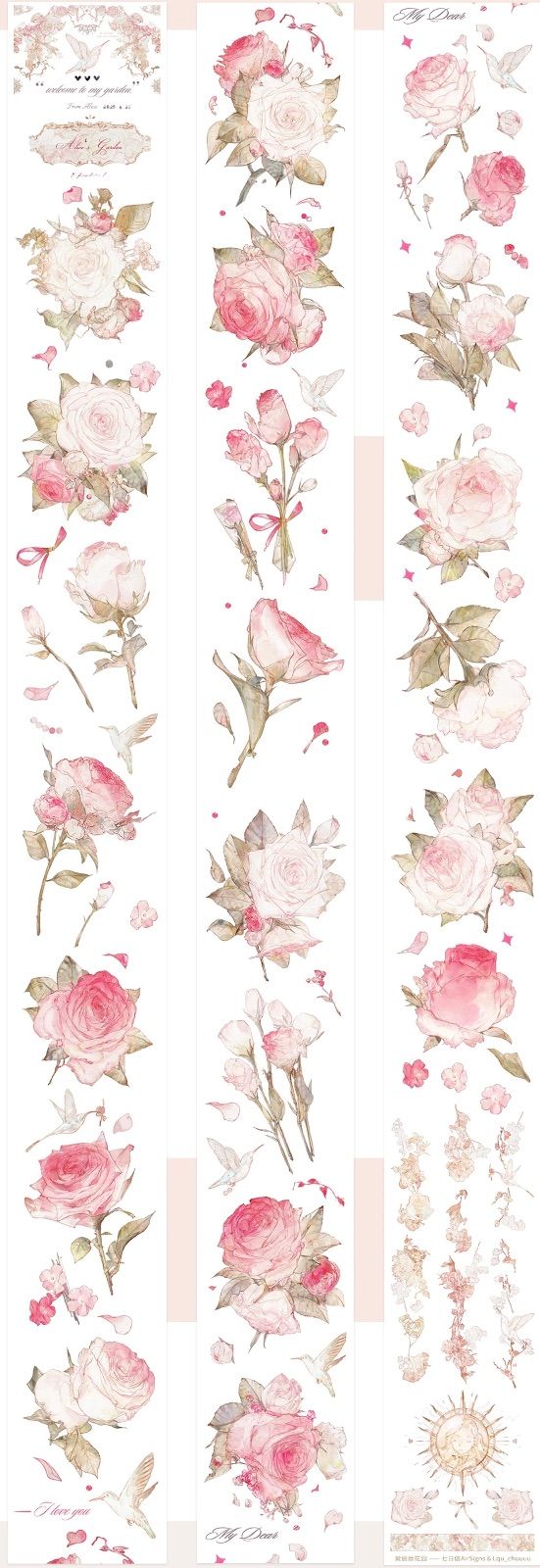 9019】海外 マステ 10.22m巻 水晶PETマスキングテープ バラ ピンク