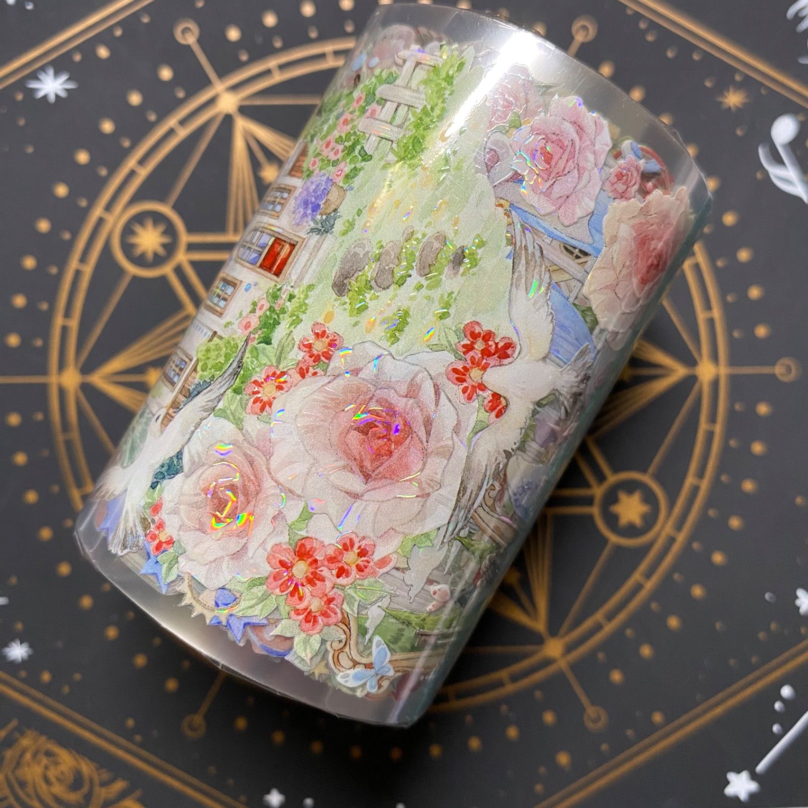 【7651】海外　マステ　3/5/巻売り　ホログラムマスキングテープ　お花背景 7651】海外 マステ 3/5/巻売り ホログラムマスキングテープ お花背景