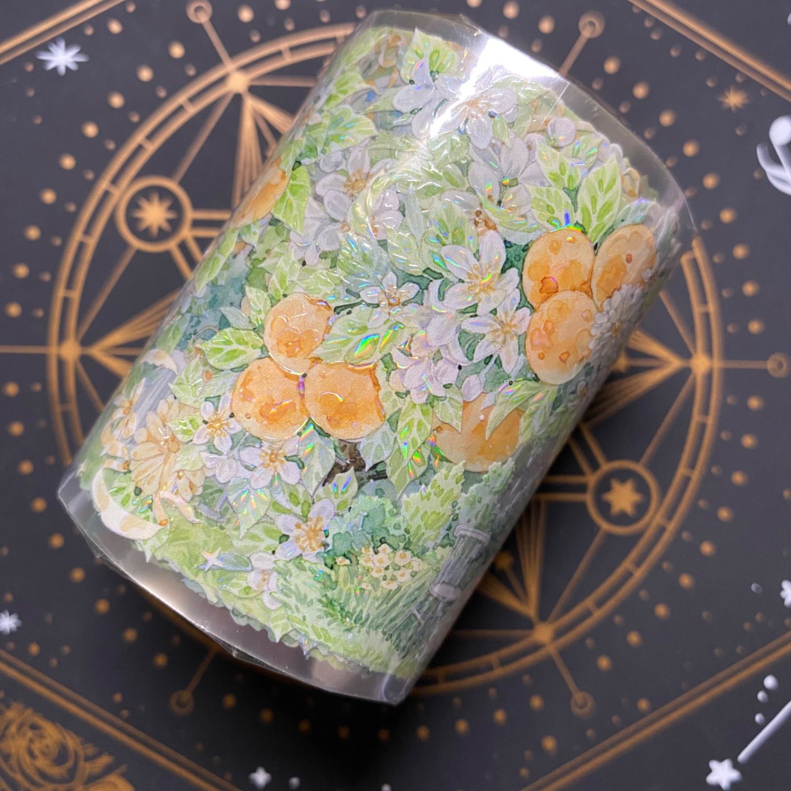 9033】海外 マステ 4.72/巻 PET 貝殻光マスキングテープ 果物 オレンジ