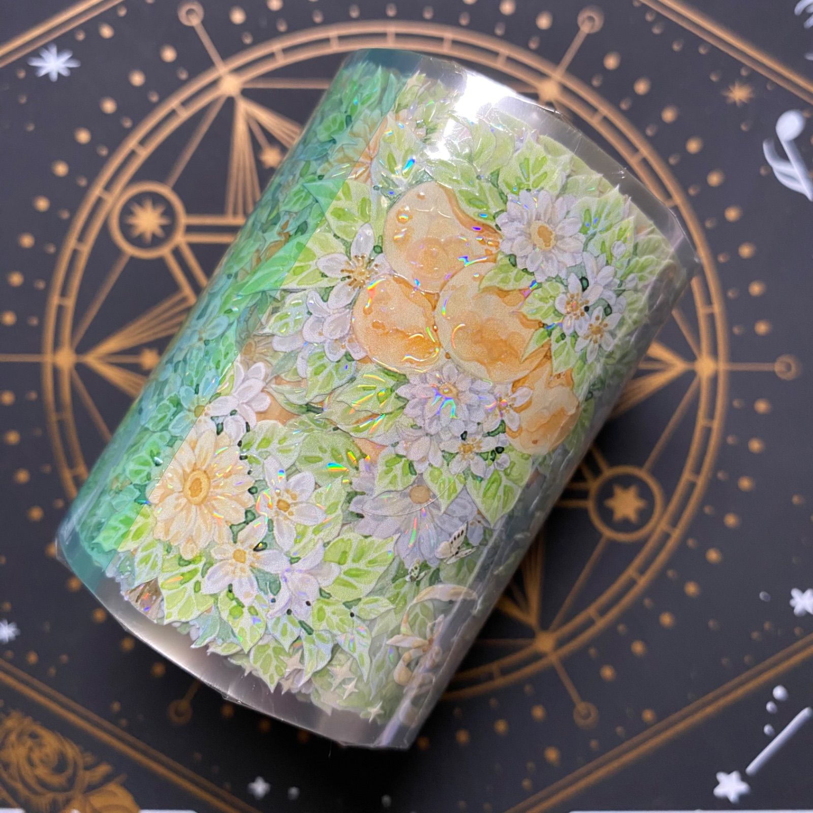 9033】海外 マステ 4.72/巻 PET 貝殻光マスキングテープ 果物 オレンジ