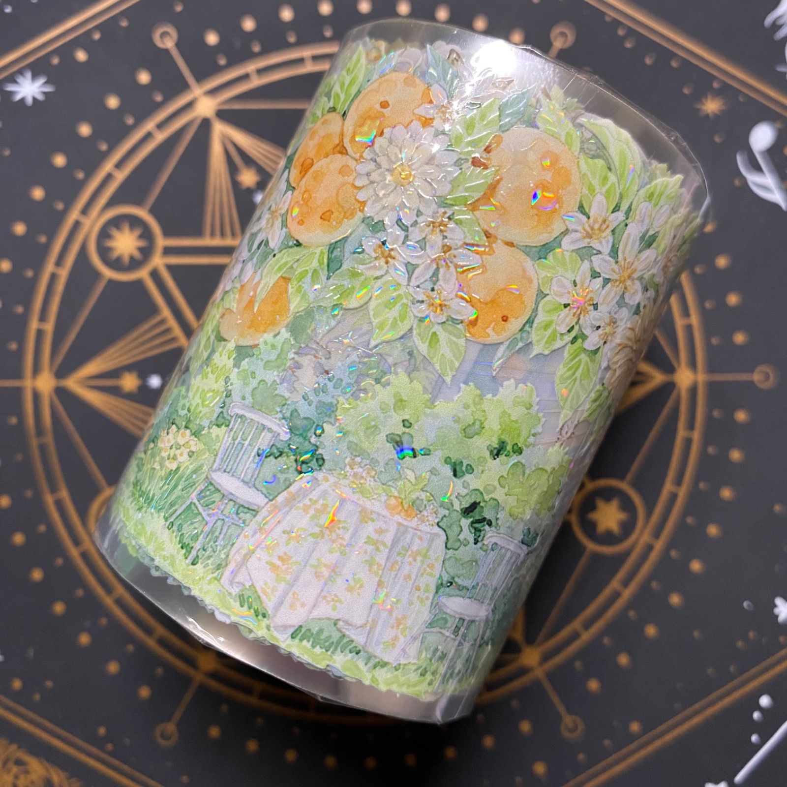 9033】海外 マステ 4.72/巻 PET 貝殻光マスキングテープ 果物 オレンジ