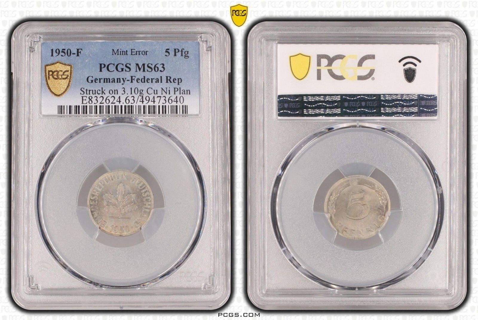 西ドイツ 1950 F 5 Pfg J 382 銅ニッケル標本 3 1 g MS 63 ミント