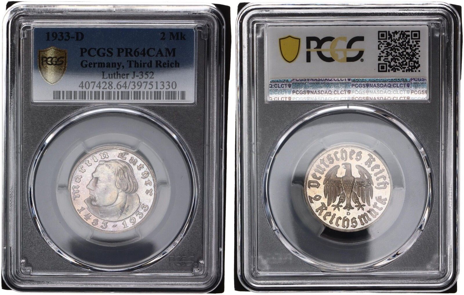 3 ライヒ2マーク 1933 D マーティン ルター PCGS PR 64 CAM プルーフ