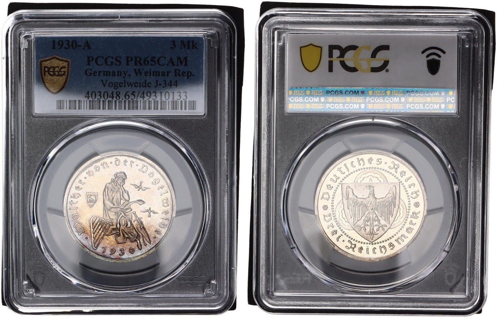 ワイマール共和国記念第3号 マーク1930年 A バードウィロー J 344 PR 65 CAM プルーフ