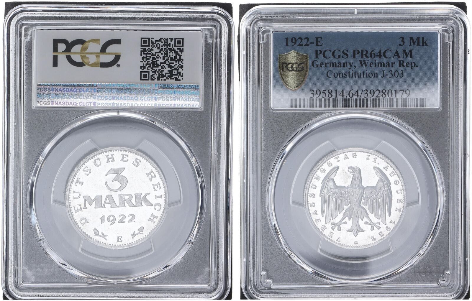 インフレーションタイム 3マーク アルミニウム J 303 1922 E PCGS PR 64 CAM プルーフ