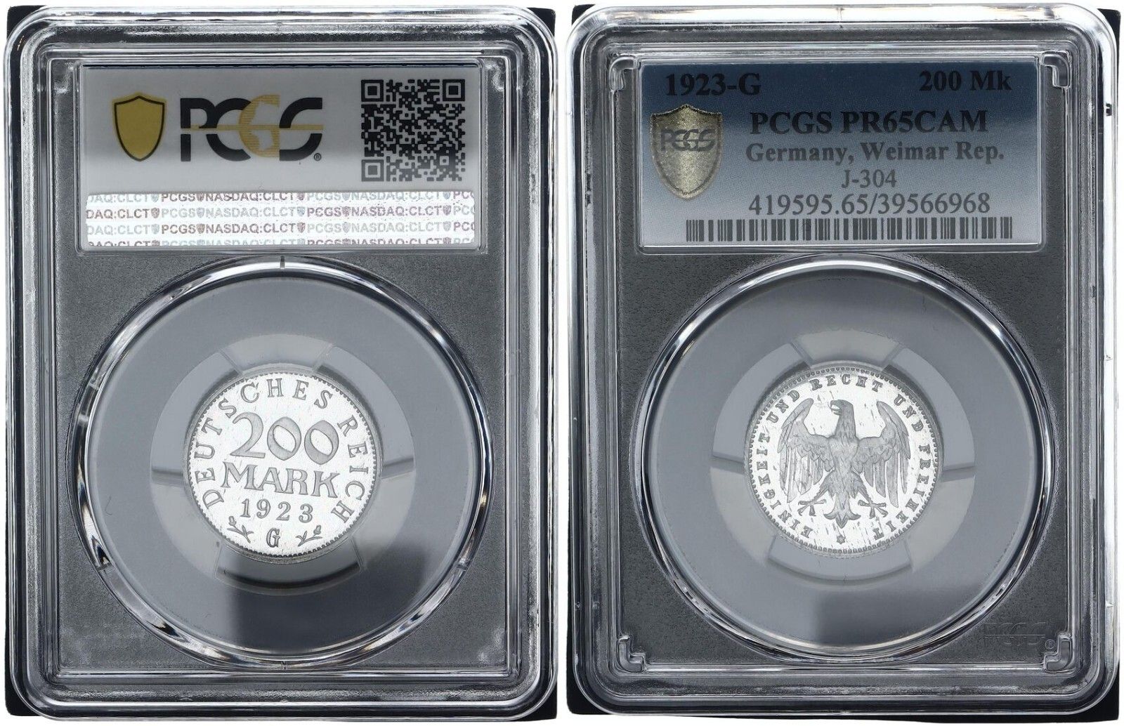 ワイマール レップ 200 マーク 1923 G J 304 PR 65 CAM プルーフ