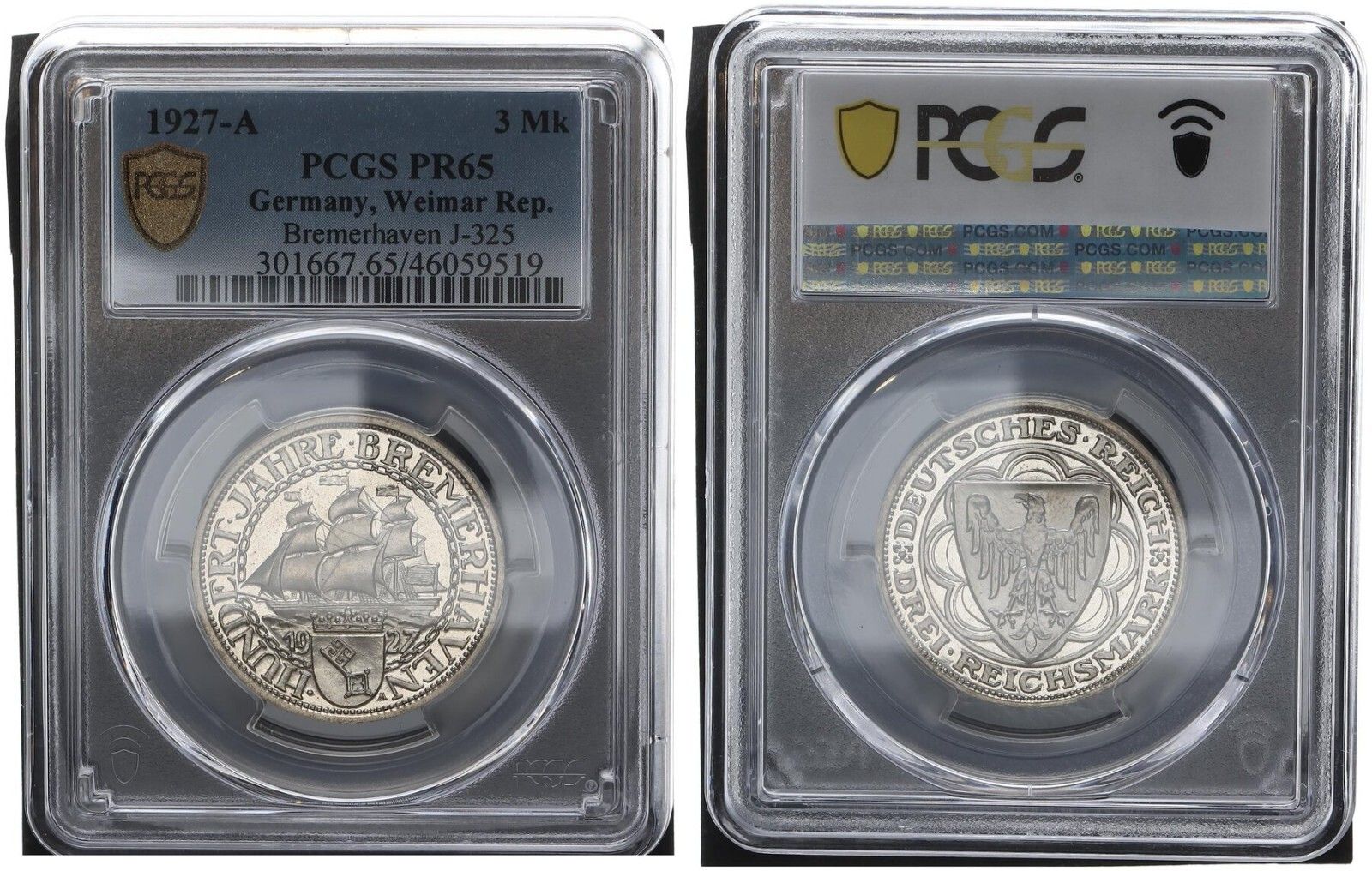 『PCGS MS65』ワイマール共和国3ライヒスマルク銀貨（1927年） Weimar Republic, Germany 3 Marburg 1927 Marburg Unused PCGS MS65