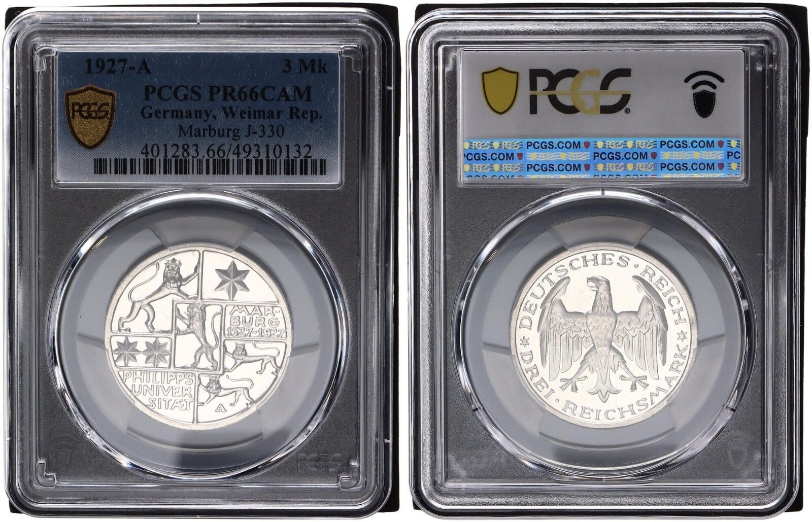 ワイマール レップ 3 マーク 1927 マールブルク J 330 PR 66 CAM プルーフ