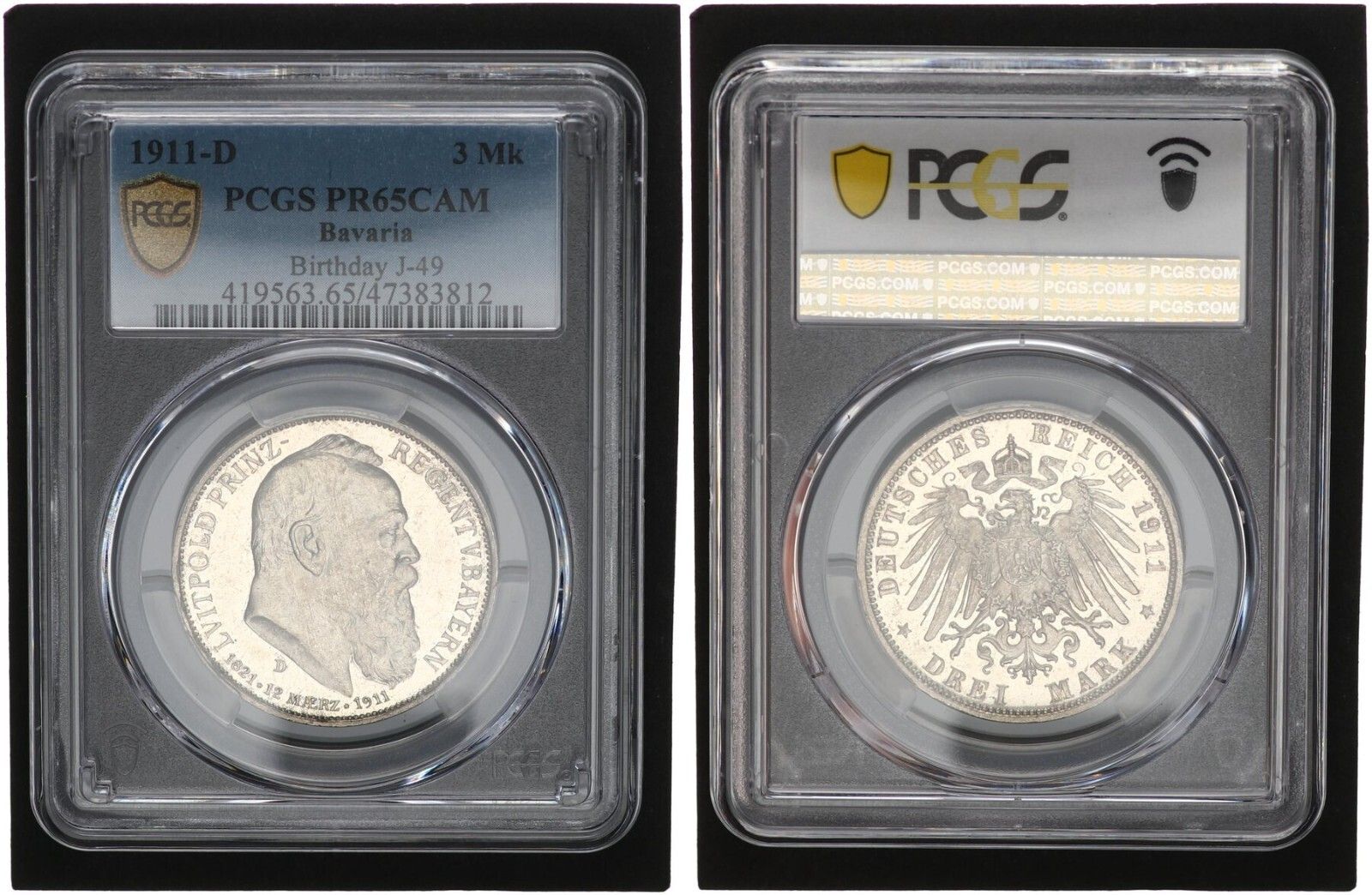 バイエルン 3マーク 1911 D ルイトポルト プリンス リージェント PCGS PR 65 CAM プルーフ