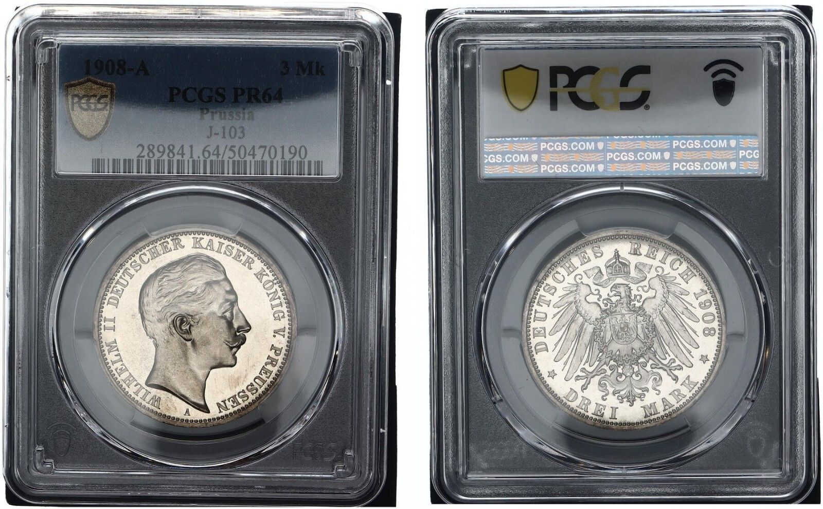 プルシア 3 マーク 1908 A J 103 PR 64 プルーフ