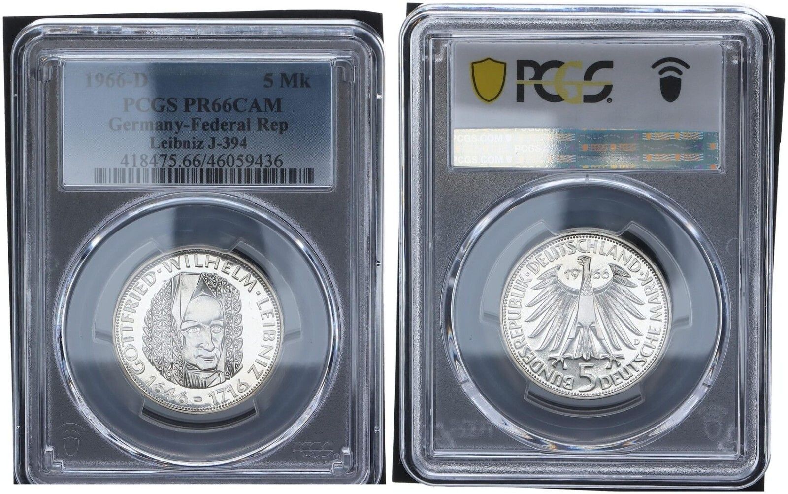 1966年 5マルク D ライプニッツ記念コイン PCGS認定プルーフ PR 66 CAM