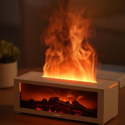 暖炉型 アロマオイル対応 加湿器 たき火 アロマディフューザー 空焚き防止機能 USBType C給電 ホワイト 0001 daec