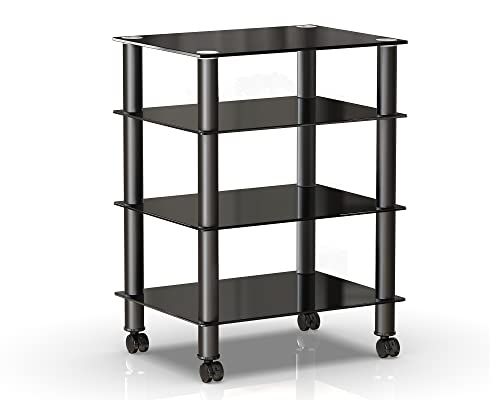 オーディオラック キャスター付き メディア スタンド コンポーネント 4段 強化ガラス 幅600 mm ブラック b 6322 a 92