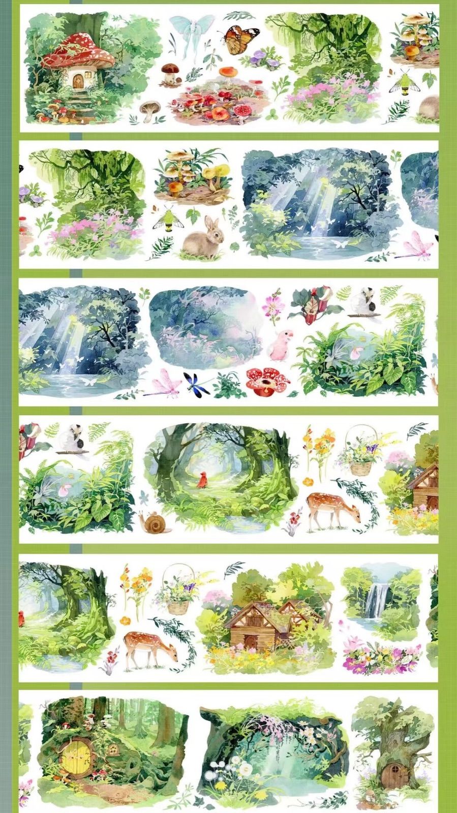 9023】海外 マステ 3/5/10m巻 貝殻光マスキングテープ 森林 キノコ