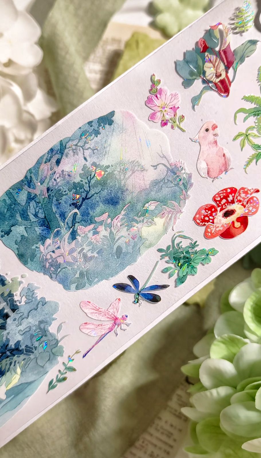 9023】海外 マステ 3/5/10m巻 貝殻光マスキングテープ 森林 キノコ