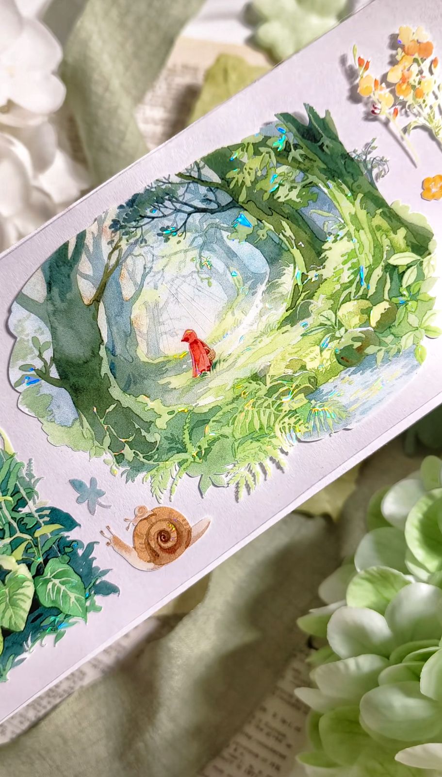 9023】海外 マステ 3/5/10m巻 貝殻光マスキングテープ 森林 キノコ