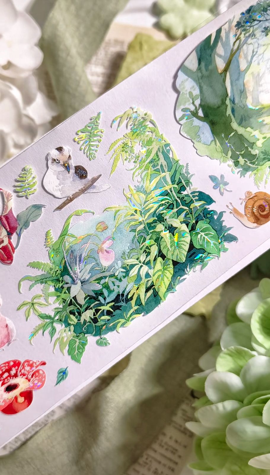 9023】海外 マステ 3/5/10m巻 貝殻光マスキングテープ 森林 キノコ