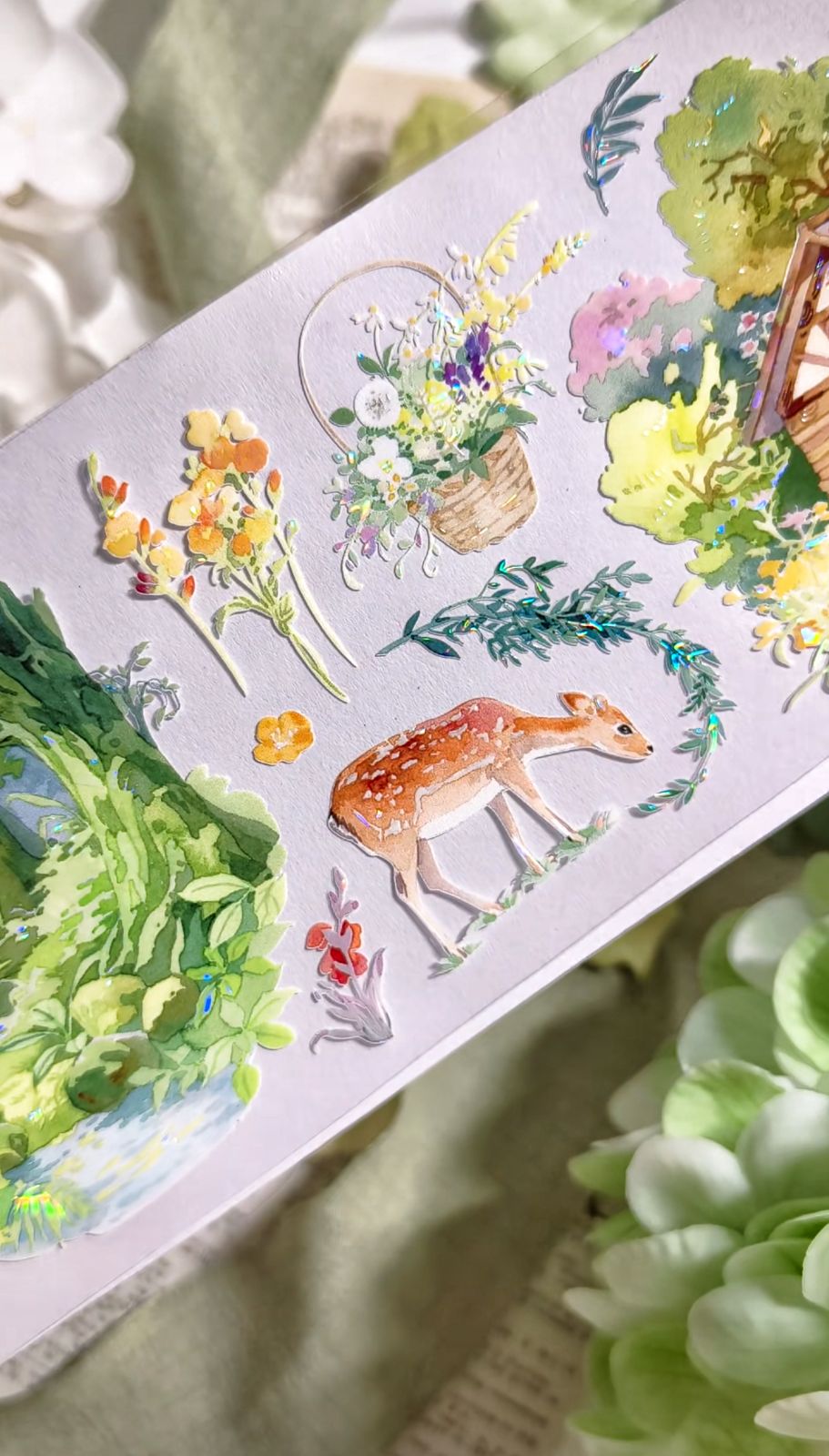 9023】海外 マステ 3/5/10m巻 貝殻光マスキングテープ 森林 キノコ