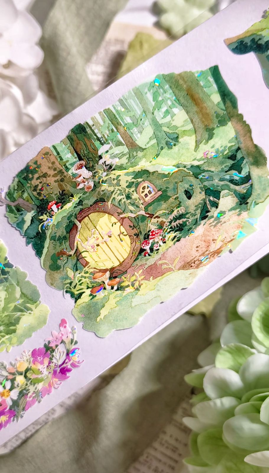 9023】海外 マステ 3/5/10m巻 貝殻光マスキングテープ 森林 キノコ