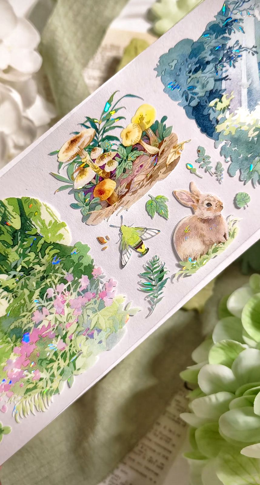 9023】海外 マステ 3/5/10m巻 貝殻光マスキングテープ 森林 キノコ