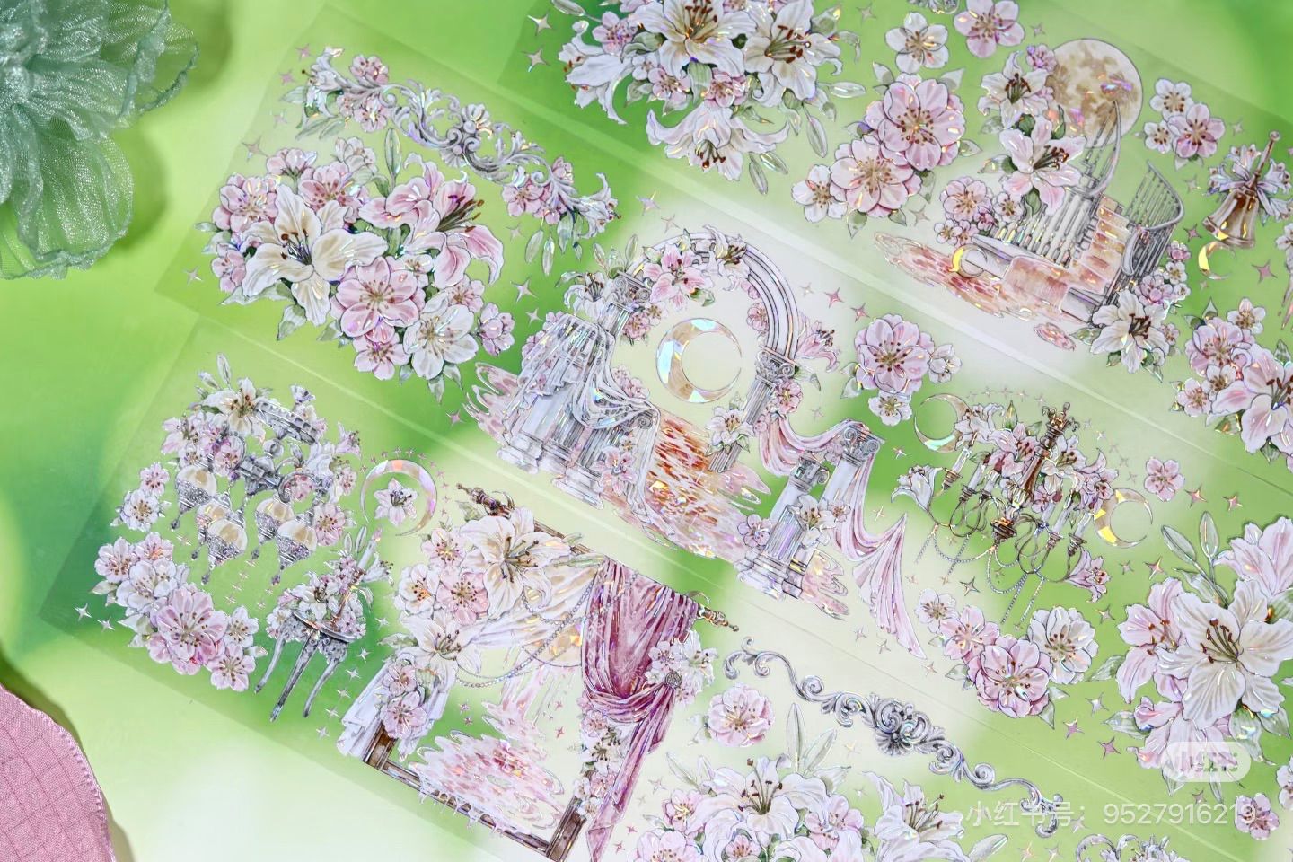 9029】海外 マステ 5/巻 PET 貝殻光マスキングテープ ピンク お花 装飾