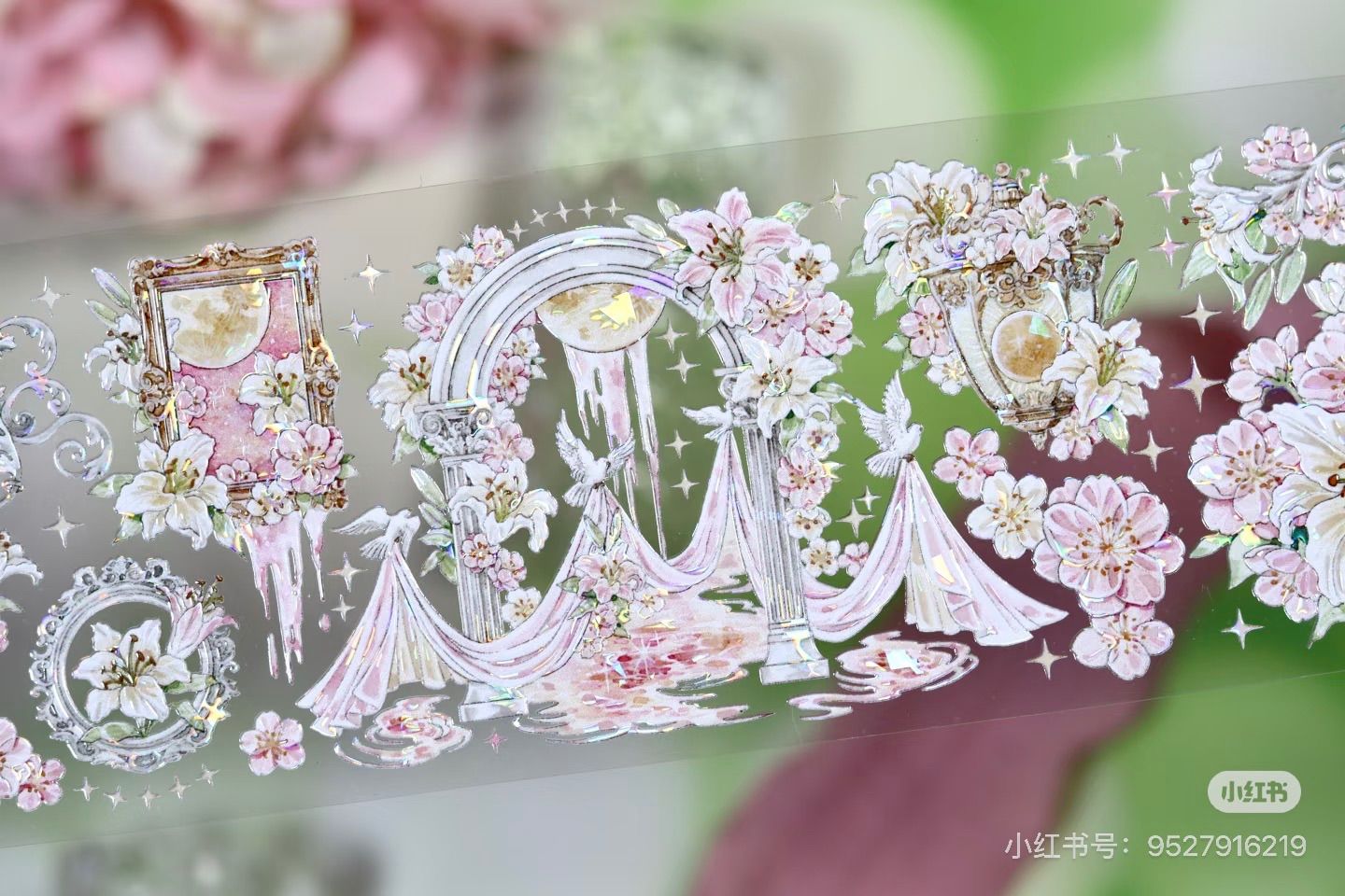 9029】海外 マステ 5/巻 PET 貝殻光マスキングテープ ピンク お花 装飾