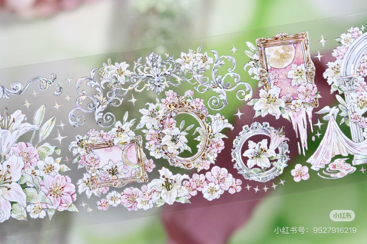 9029】海外 マステ 5/巻 PET 貝殻光マスキングテープ ピンク お花 装飾