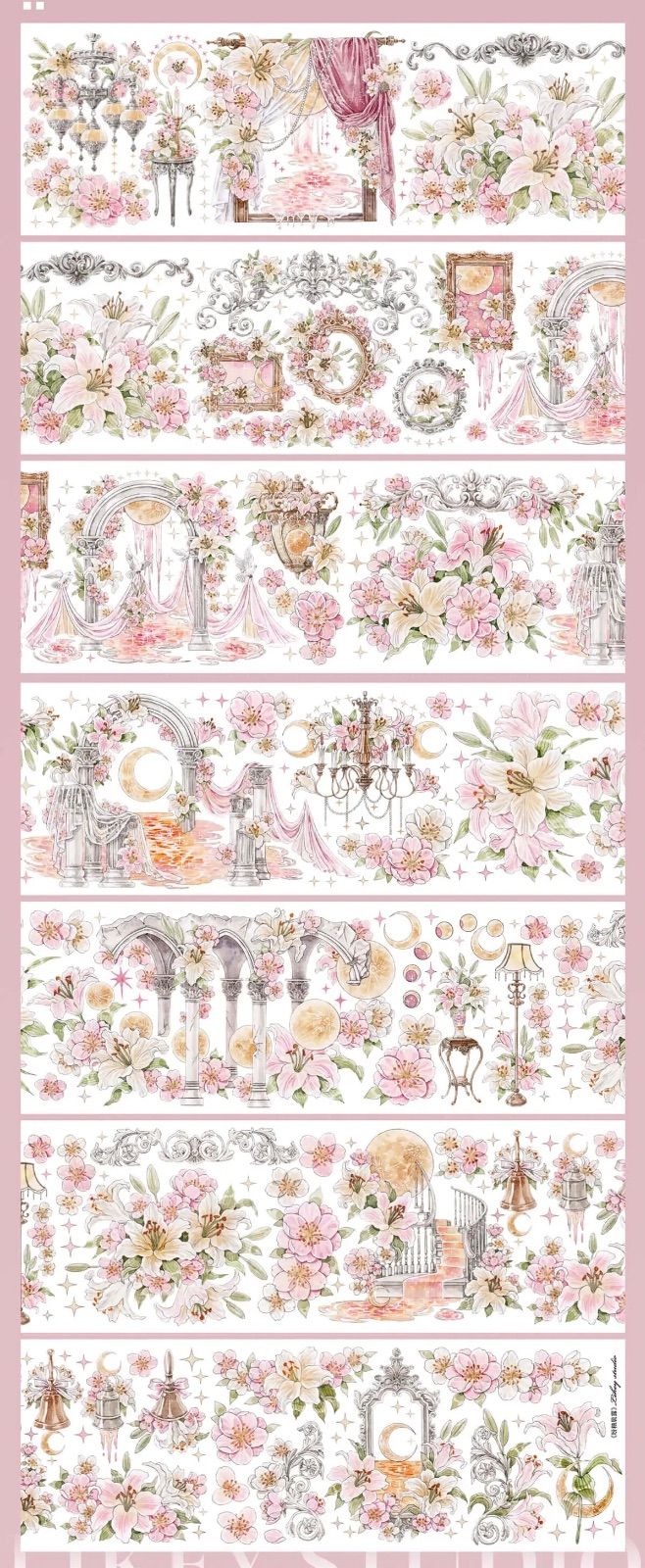 9029】海外 マステ 5/巻 PET 貝殻光マスキングテープ ピンク お花 装飾