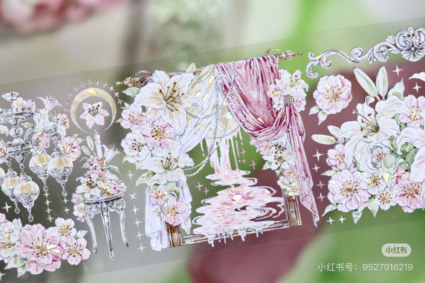 9029】海外 マステ 5/巻 PET 貝殻光マスキングテープ ピンク お花 装飾