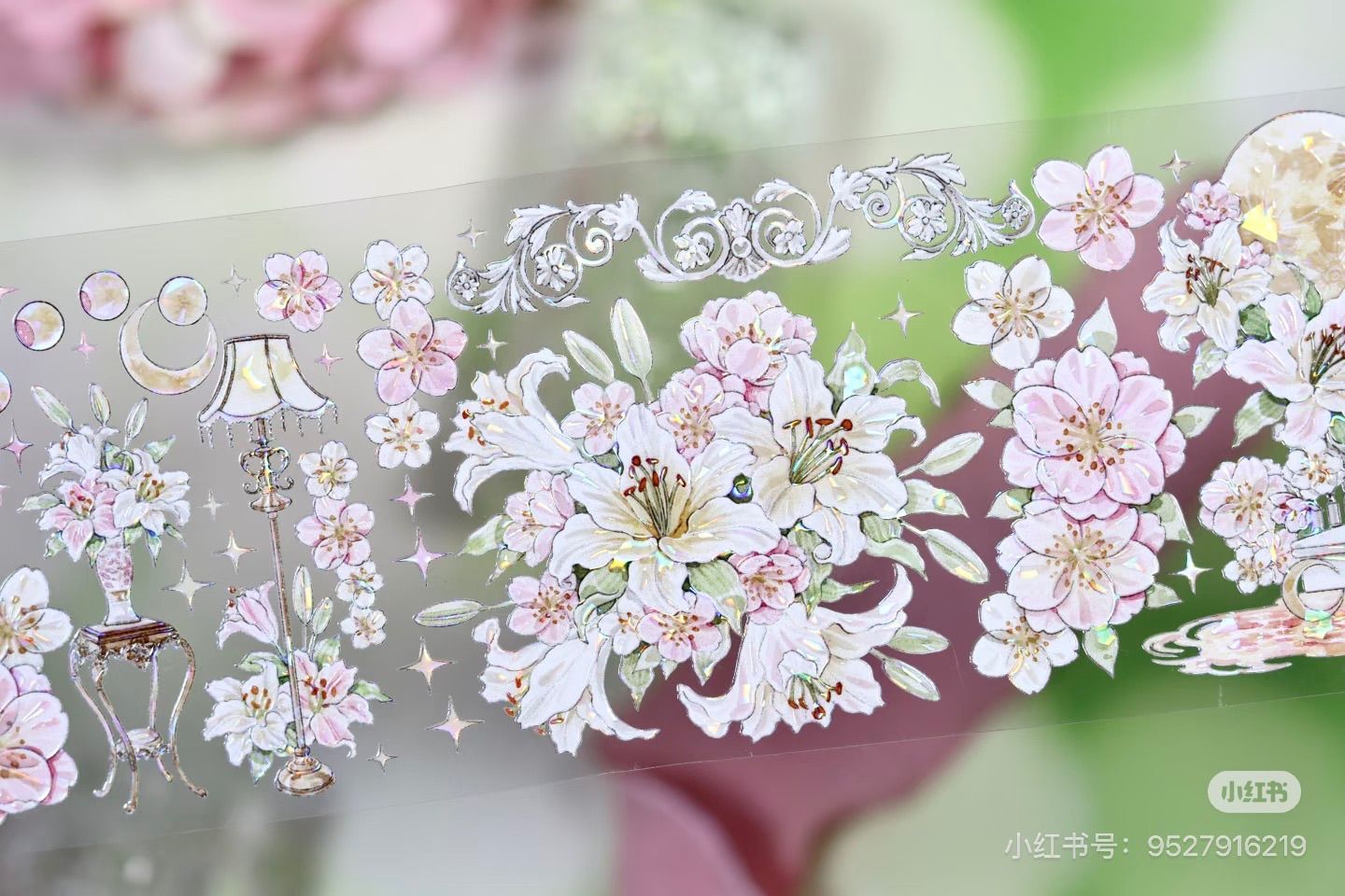 9029】海外 マステ 5/巻 PET 貝殻光マスキングテープ ピンク お花 装飾