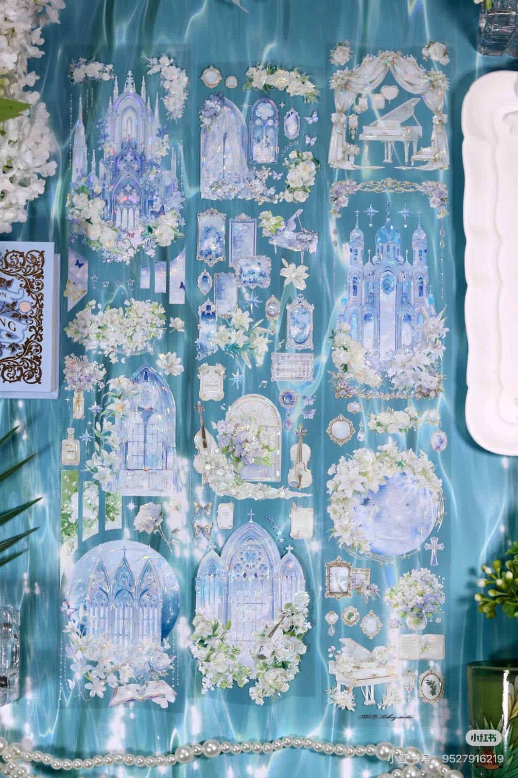 9032】海外 マステ 5/巻 PET 貝殻光マスキングテープ 城 月 背景系