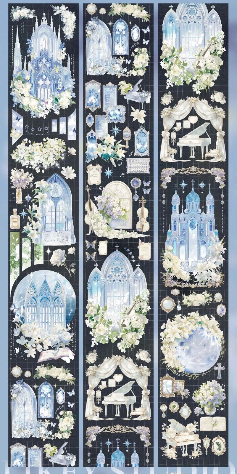 9032】海外 マステ 5/巻 PET 貝殻光マスキングテープ 城 月 背景系