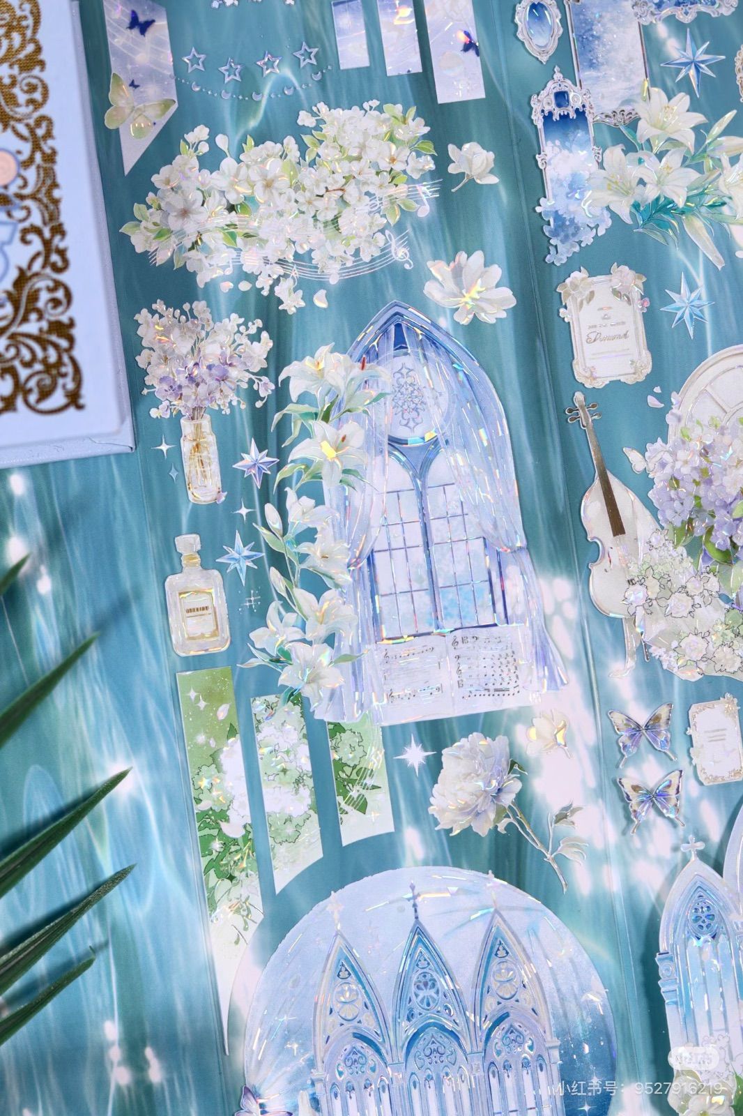 9032】海外 マステ 5/巻 PET 貝殻光マスキングテープ 城 月 背景系