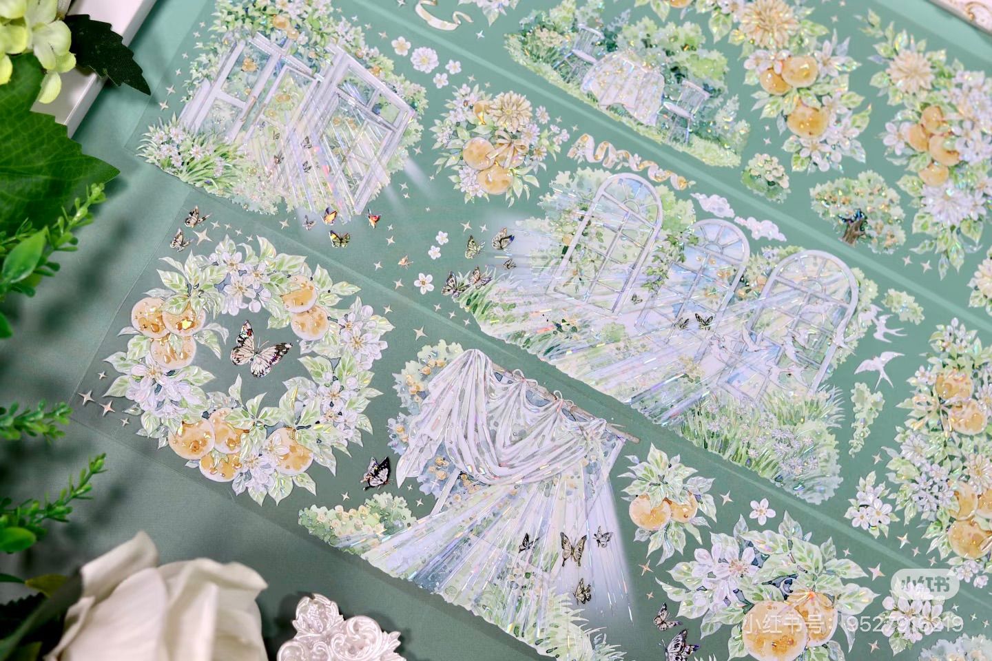 9033】海外 マステ 4.72/巻 PET 貝殻光マスキングテープ 果物 オレンジ