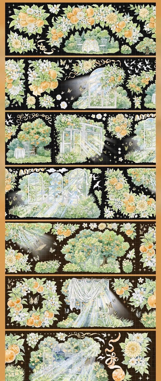 9033】海外 マステ 4.72/巻 PET 貝殻光マスキングテープ 果物 オレンジ