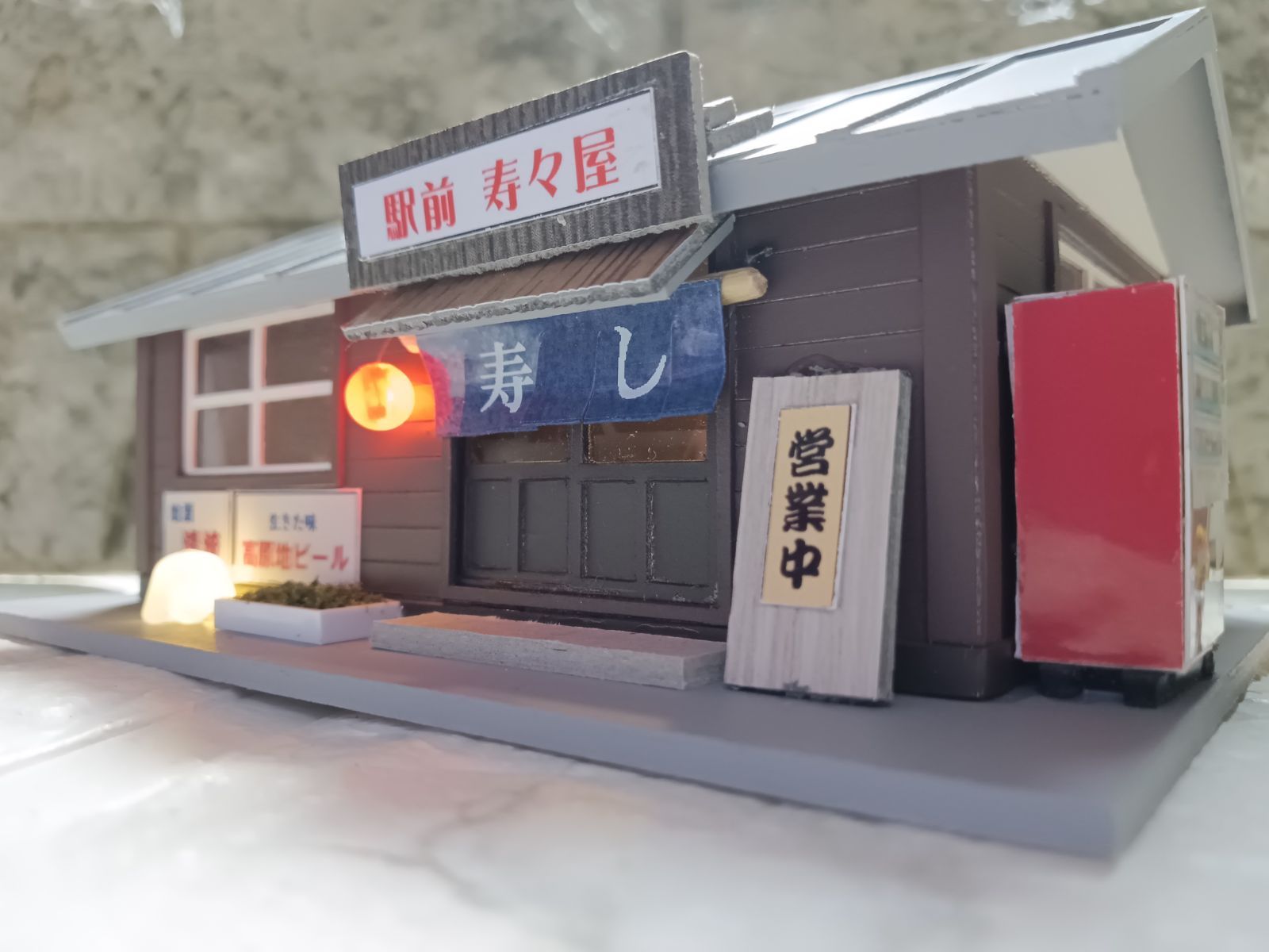 HOゲージ 駅前の寿司屋さん 夜景 木造ストラクチャー 1 80